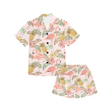 Pink flamingo birds pineapples hibiscus flower pat Kids' Boys' Girls' V-Neck Short Pajama Set