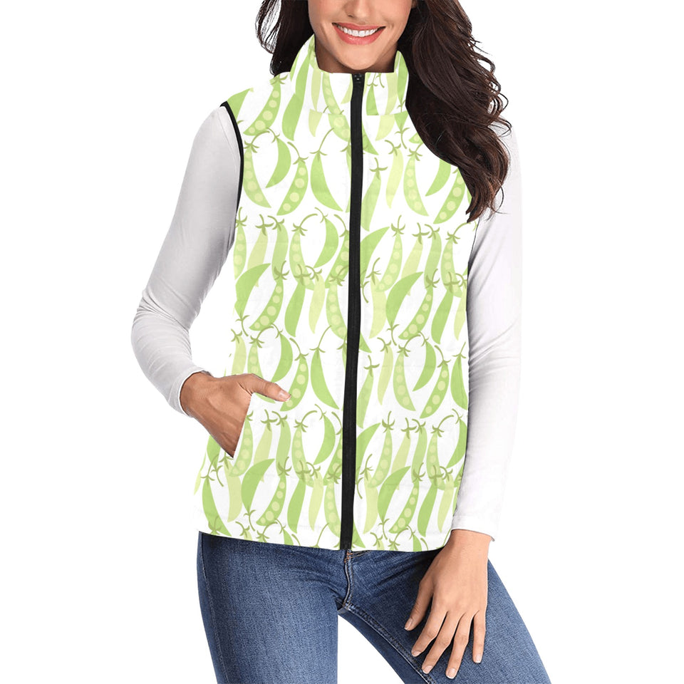 Green Peas Pattern Print Design 03 Women's Padded Vest