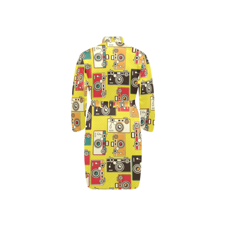 Camera Pattern Print Design 02 Men's Long Sleeve Belted Night Robe