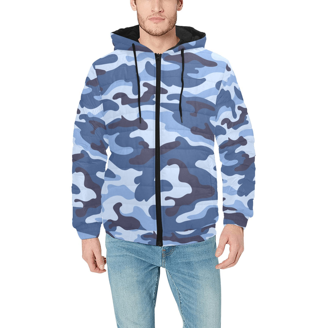Blue camouflage pattern Men's Padded Hooded Jacket
