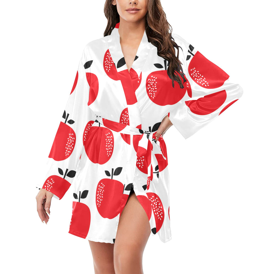 red apples white background Women's Long Sleeve Belted Night Robe
