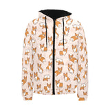 Cute Corgis Pattern pink background Men's Padded Hooded Jacket