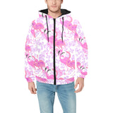 Pink flamingo flower pattern Men's Padded Hooded Jacket