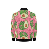 Avocado slices leaves pink back ground Kids' Boys' Girls' Bomber Jacket