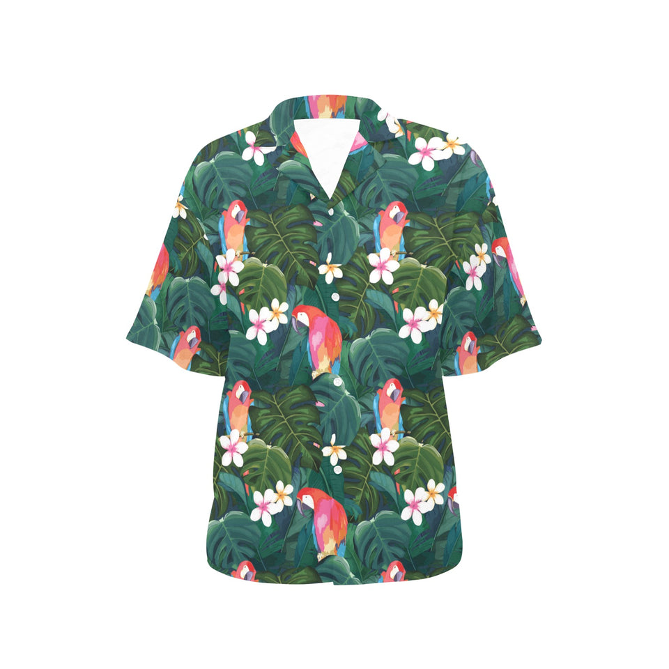 Parrot Palm tree leaves flower hibiscus pattern Women's All Over Print Hawaiian Shirt