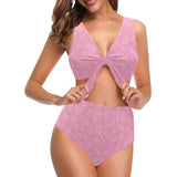 Sweet candy pink background Chest Bowknot High Waisted Bikini Swimsuit