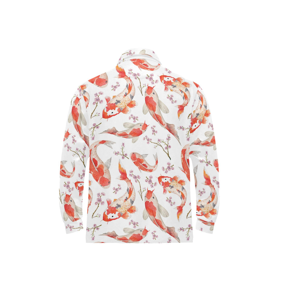 Watercolor Koi Fish Carp Fish pattern Men's Long Sleeve Polo Shirt