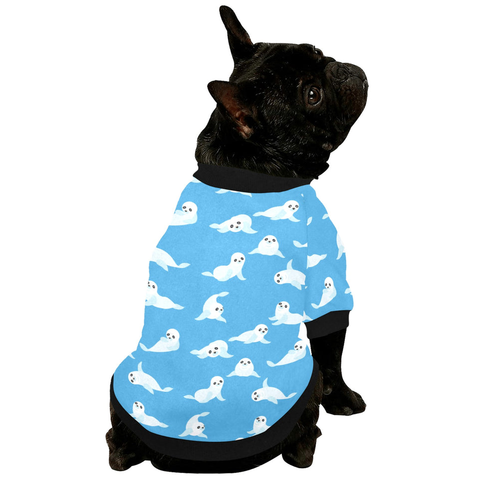 Cute sea lion seal pattern background All Over Print Pet Dog Round Neck Fuzzy Shirt