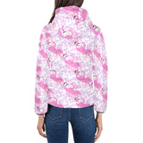 Pink flamingo flower pattern Women's Padded Hooded Jacket