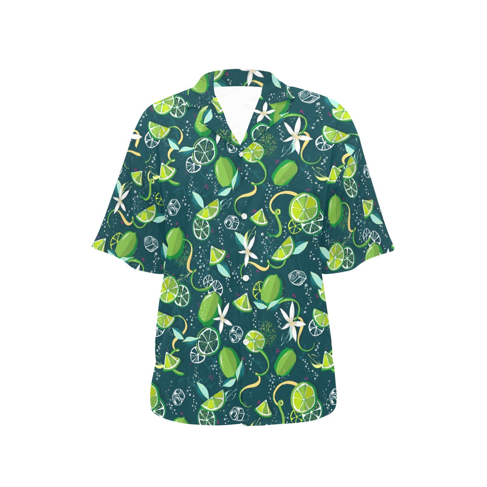 Lime ice flower pattern Women's All Over Print Hawaiian Shirt