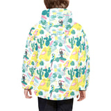 Cute parrot toucan flamingo cactus exotic leaves p Kids' Boys' Girls' Padded Hooded Jacket