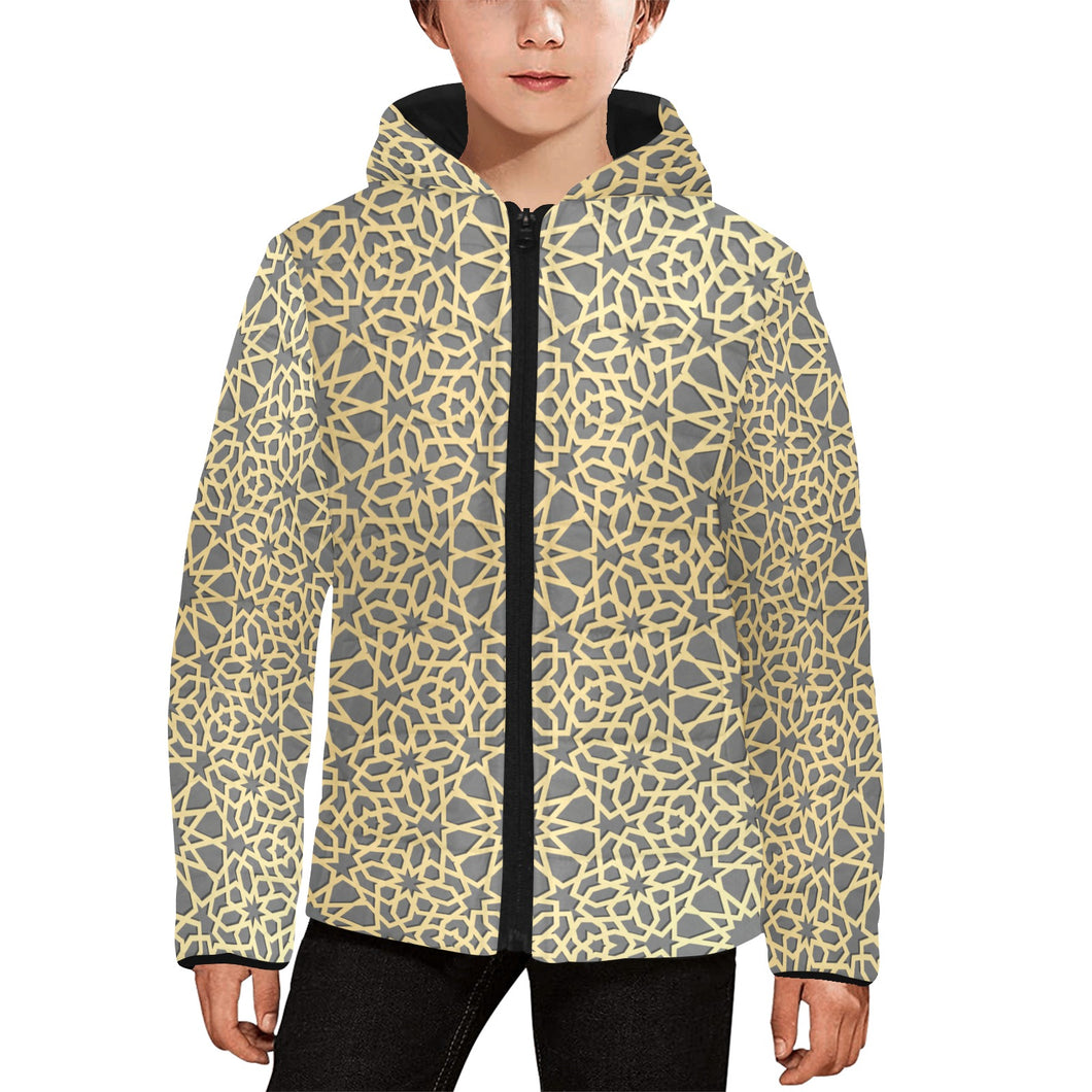 arabic star gold pattern Kids' Boys' Girls' Padded Hooded Jacket