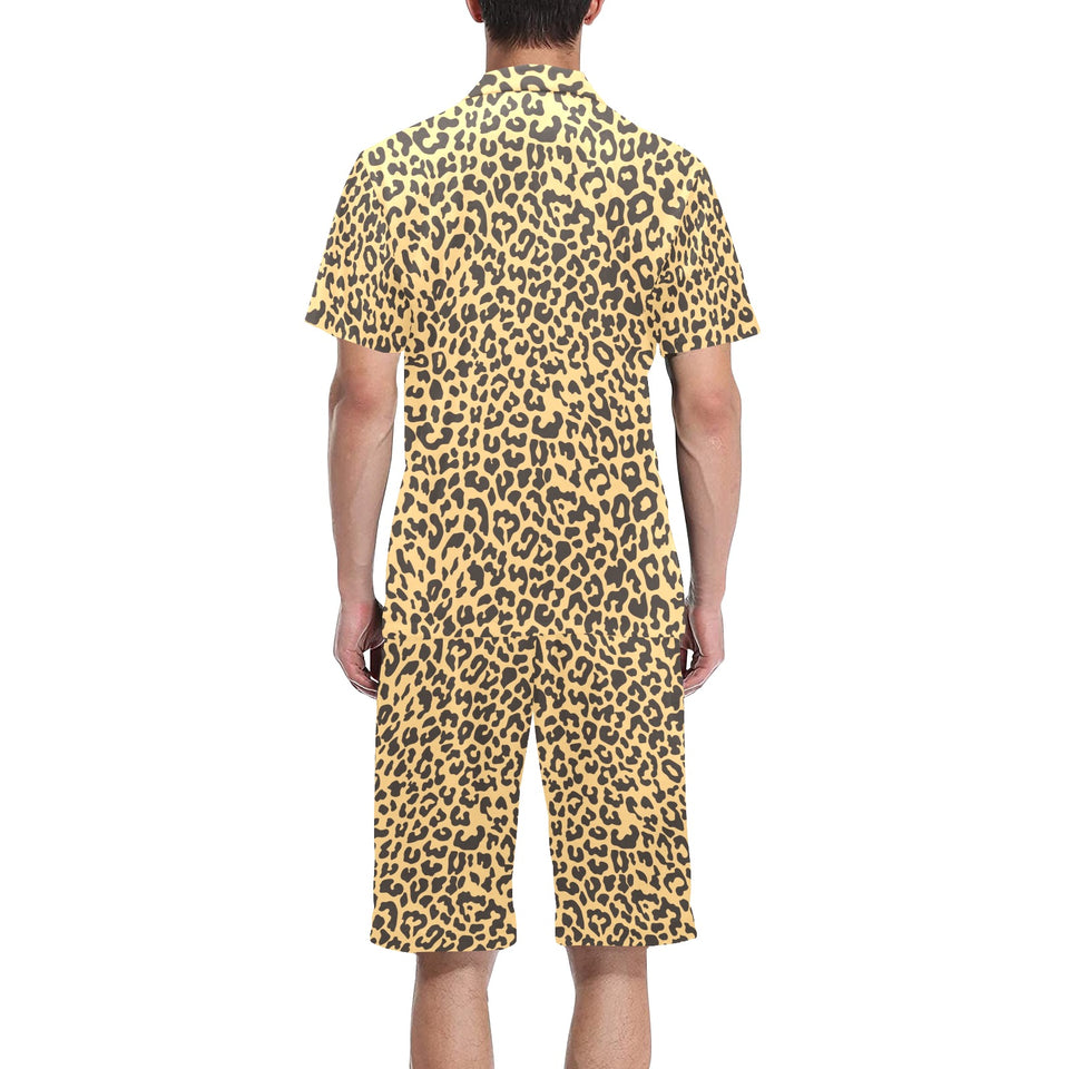 Leopard skin print Men's V-Neck Short Pajama Set