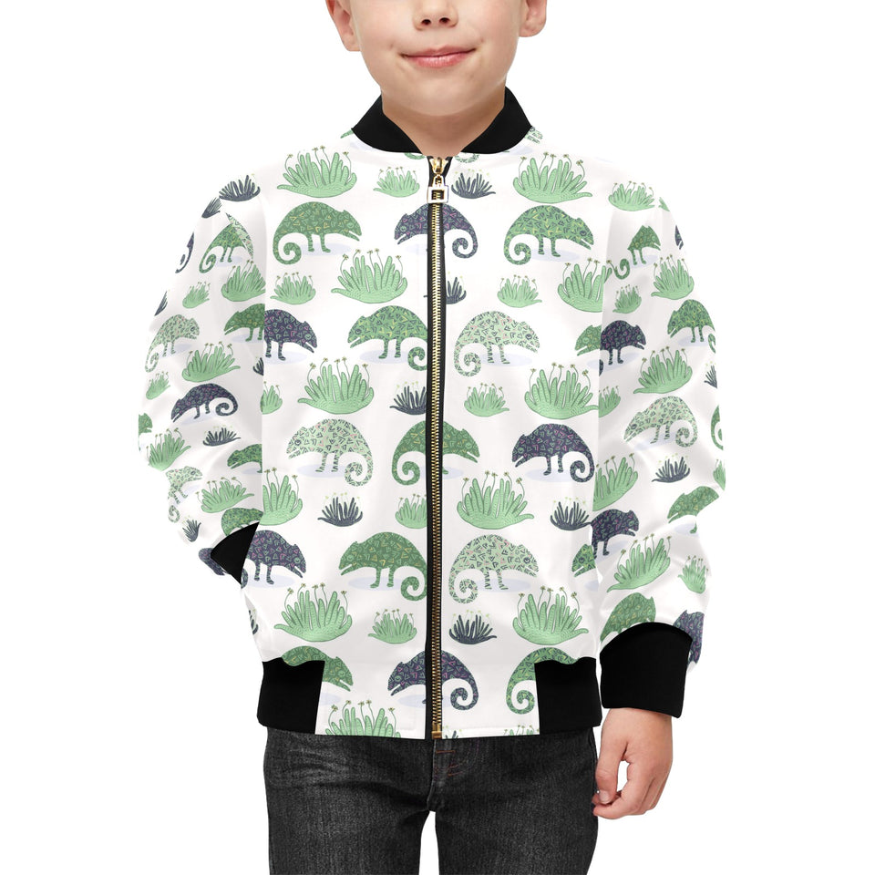 Chameleon lizard succulent plant pattern Kids' Boys' Girls' Bomber Jacket