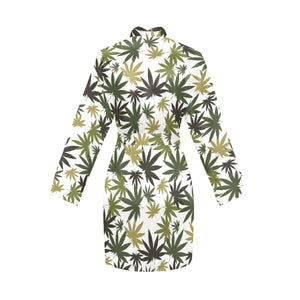 Canabis Marijuana Weed Pattern Print Design 05 Women's Long Sleeve Belted Night Robe