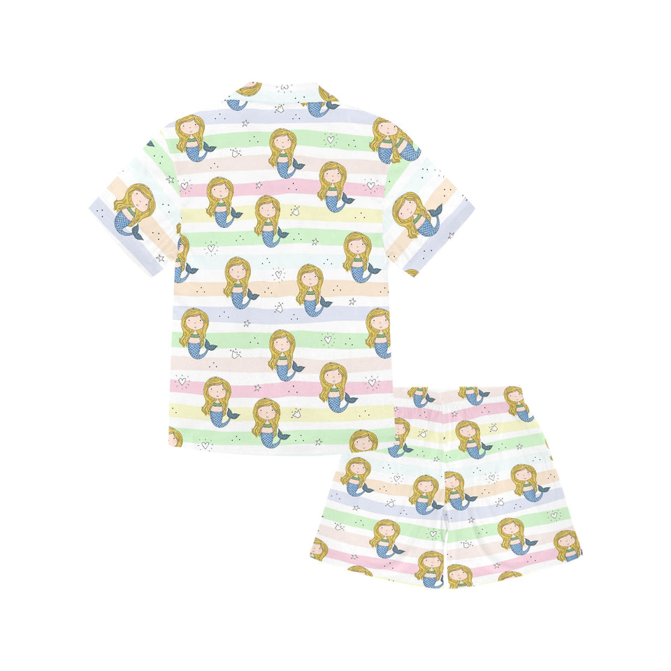 Cute hand drawn mermaid Kids' Boys' Girls' V-Neck Short Pajama Set
