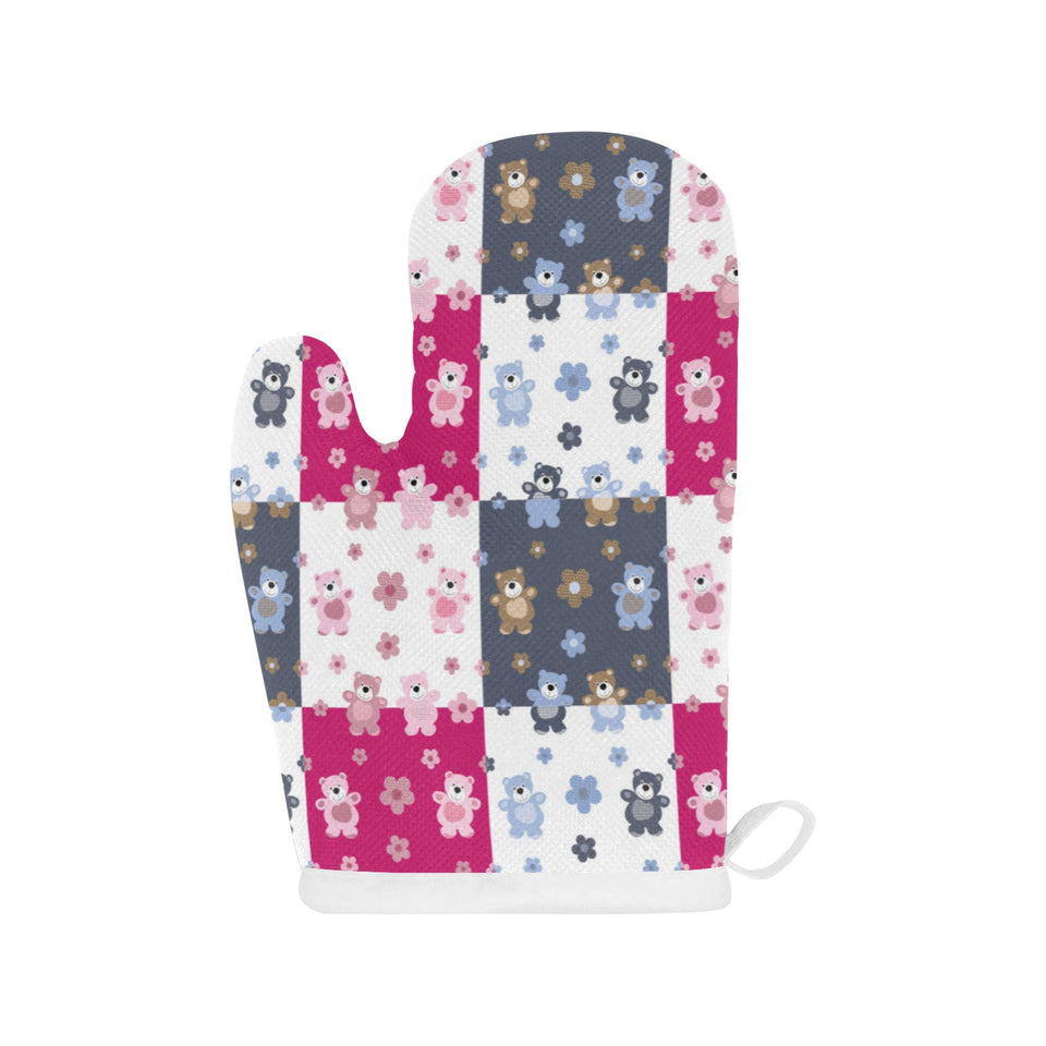 Teddy Bear Pattern Print Design 03 Heat Resistant Oven Mitts