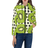 kiwi black dot background Women's Padded Hooded Jacket