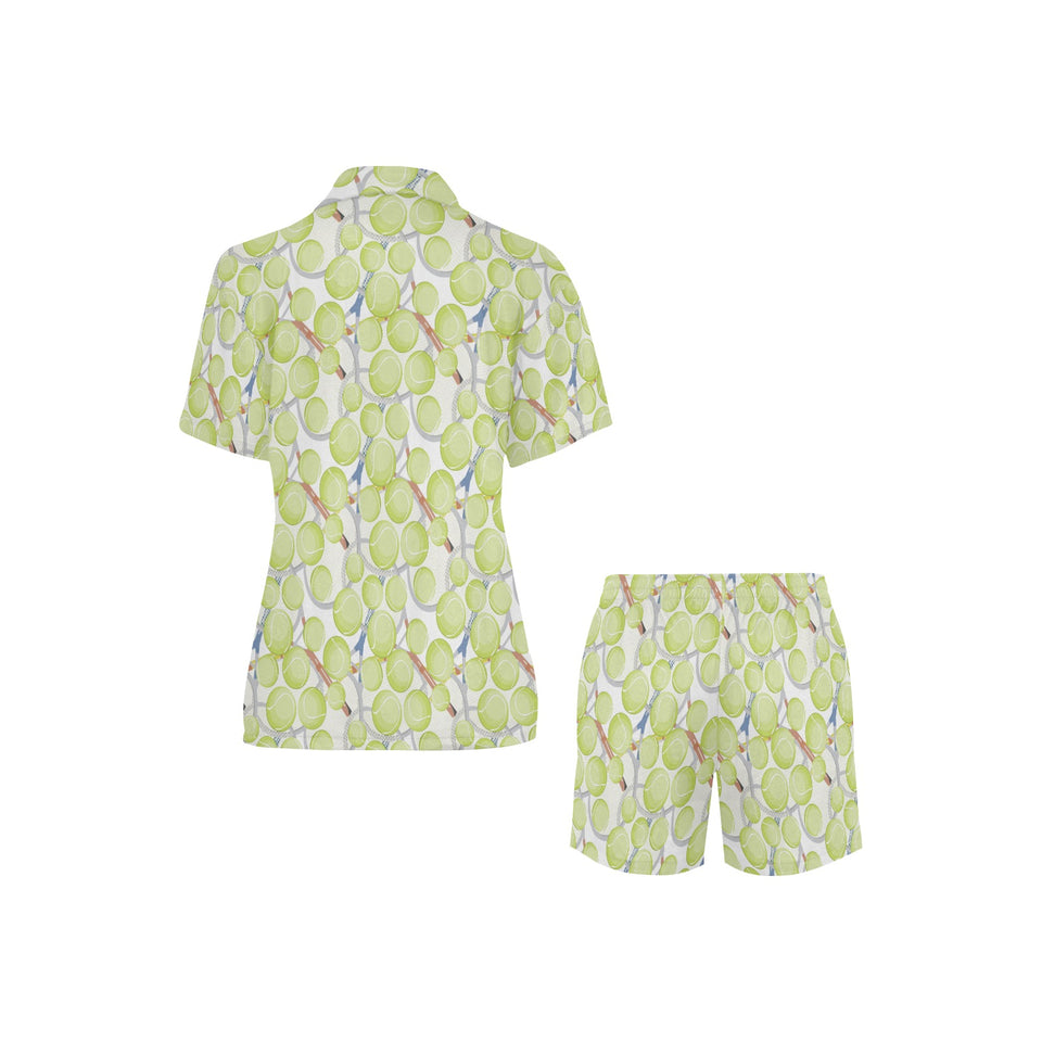 Tennis Pattern Print Design 01 Women's V-Neck Short Pajama Set