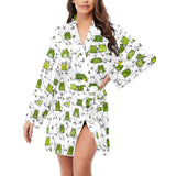 Sketch funny frog pattern Women's Long Sleeve Belted Night Robe