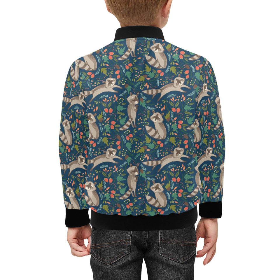 Raccoon tropical leaves pattern Kids' Boys' Girls' Bomber Jacket