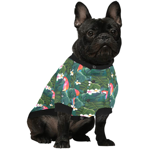 Parrot Palm tree leaves flower hibiscus pattern All Over Print Pet Dog Round Neck Fuzzy Shirt