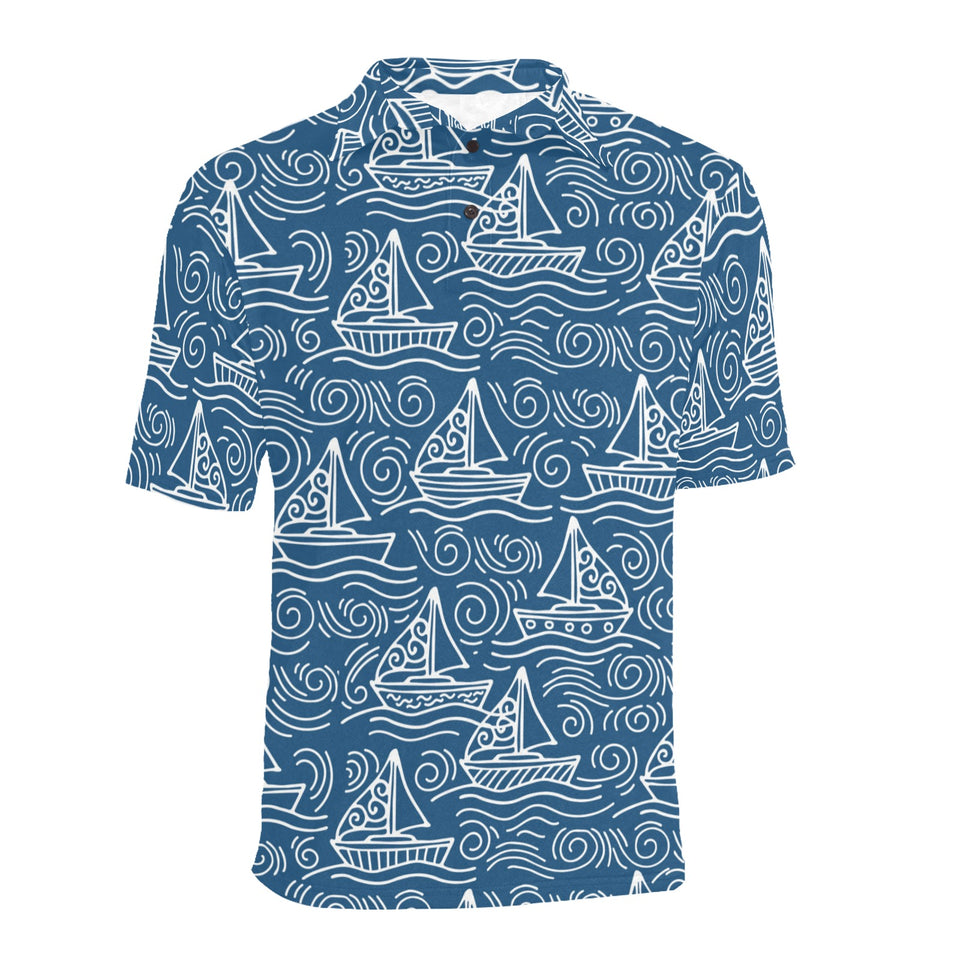 Hand drawn sailboat pattern Men's All Over Print Polo Shirt