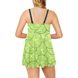 Slices of Lime pattern Chest Sexy Pleated Two Piece Swim Dress