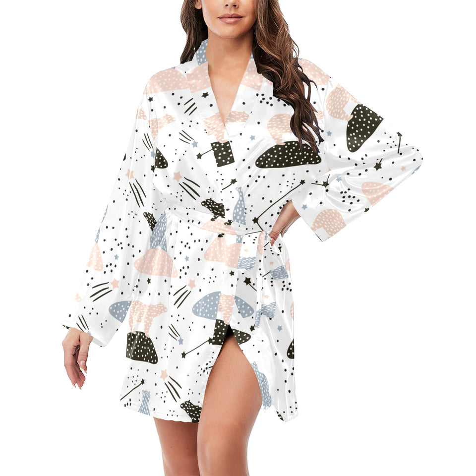Polar bears star poka dot pattern Women's Long Sleeve Belted Night Robe