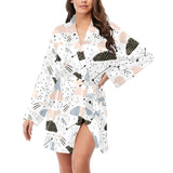 Polar bears star poka dot pattern Women's Long Sleeve Belted Night Robe
