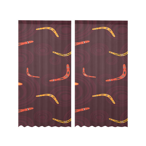 Boomerang Australian aboriginal ornament circle bl Gauze Curtain