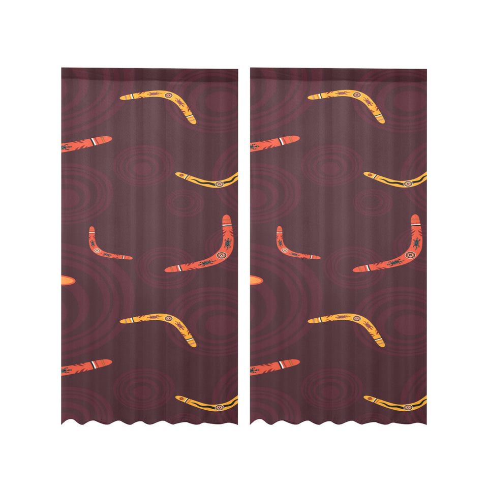 Boomerang Australian aboriginal ornament circle bl Gauze Curtain