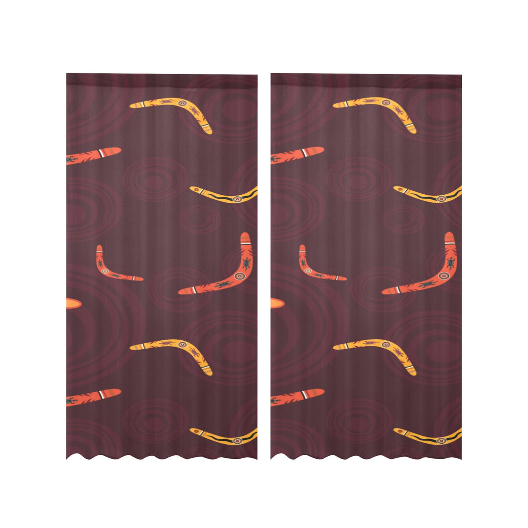 Boomerang Australian aboriginal ornament circle bl Gauze Curtain
