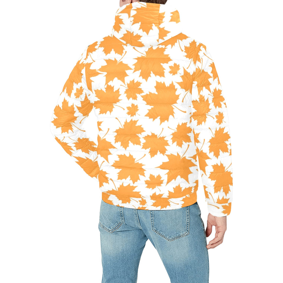 Orange Maple Leaf pattern Men's Padded Hooded Jacket