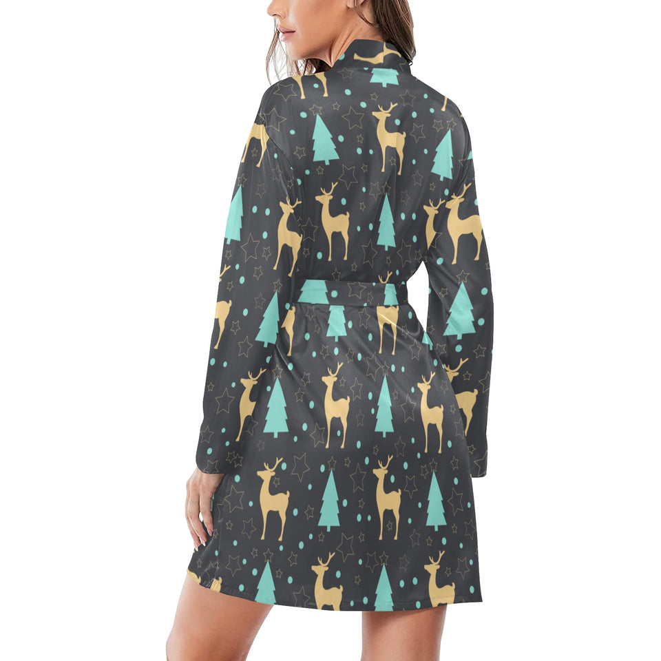 Deers star tree pattern Women's Long Sleeve Belted Night Robe