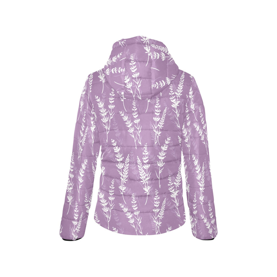 Lavender flowers purple pattern Women's Padded Hooded Jacket