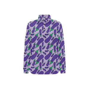 Eggplant Pattern Print Design 03 Women's Long Sleeve Polo Shirt