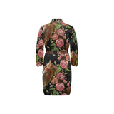 Horse head wild roses pattern Men's Long Sleeve Belted Night Robe
