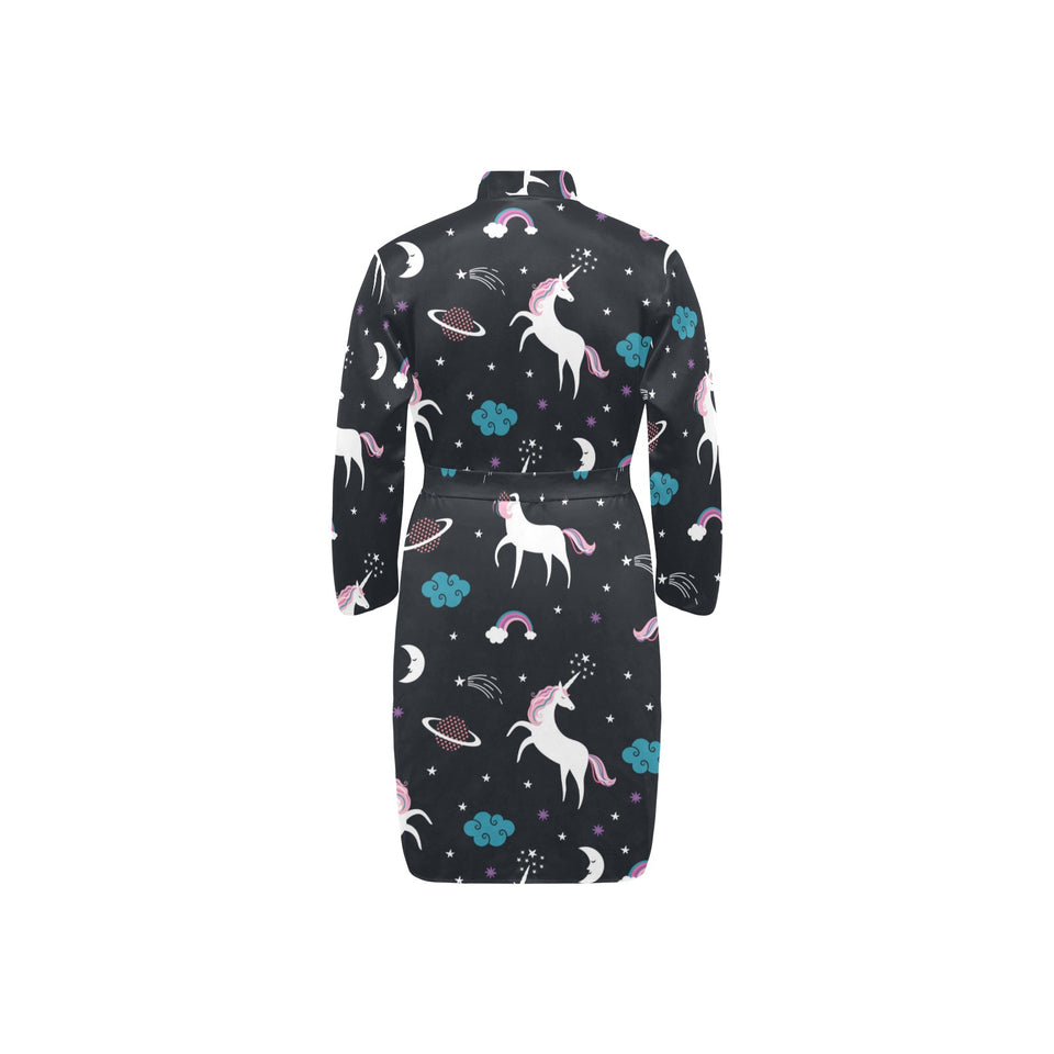 unicorn rainbows moon clound star pattern Men's Long Sleeve Belted Night Robe