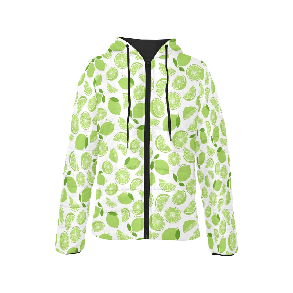 Lime design pattern Women's Padded Hooded Jacket
