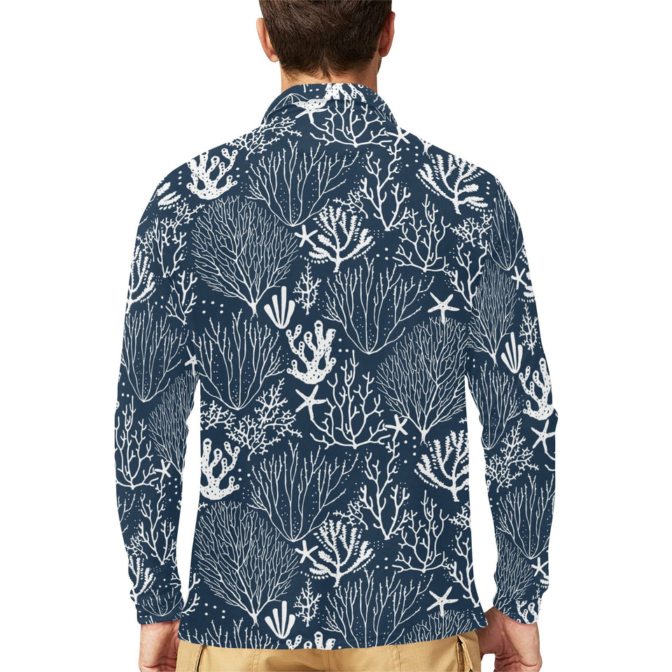 Coral Reef Pattern Print Design 05 Men's Long Sleeve Polo Shirt