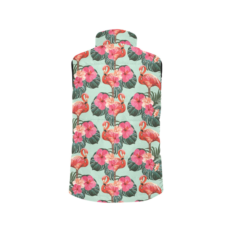 Beautiful flamingo tropical palm leaves hibiscus p Women's Padded Vest