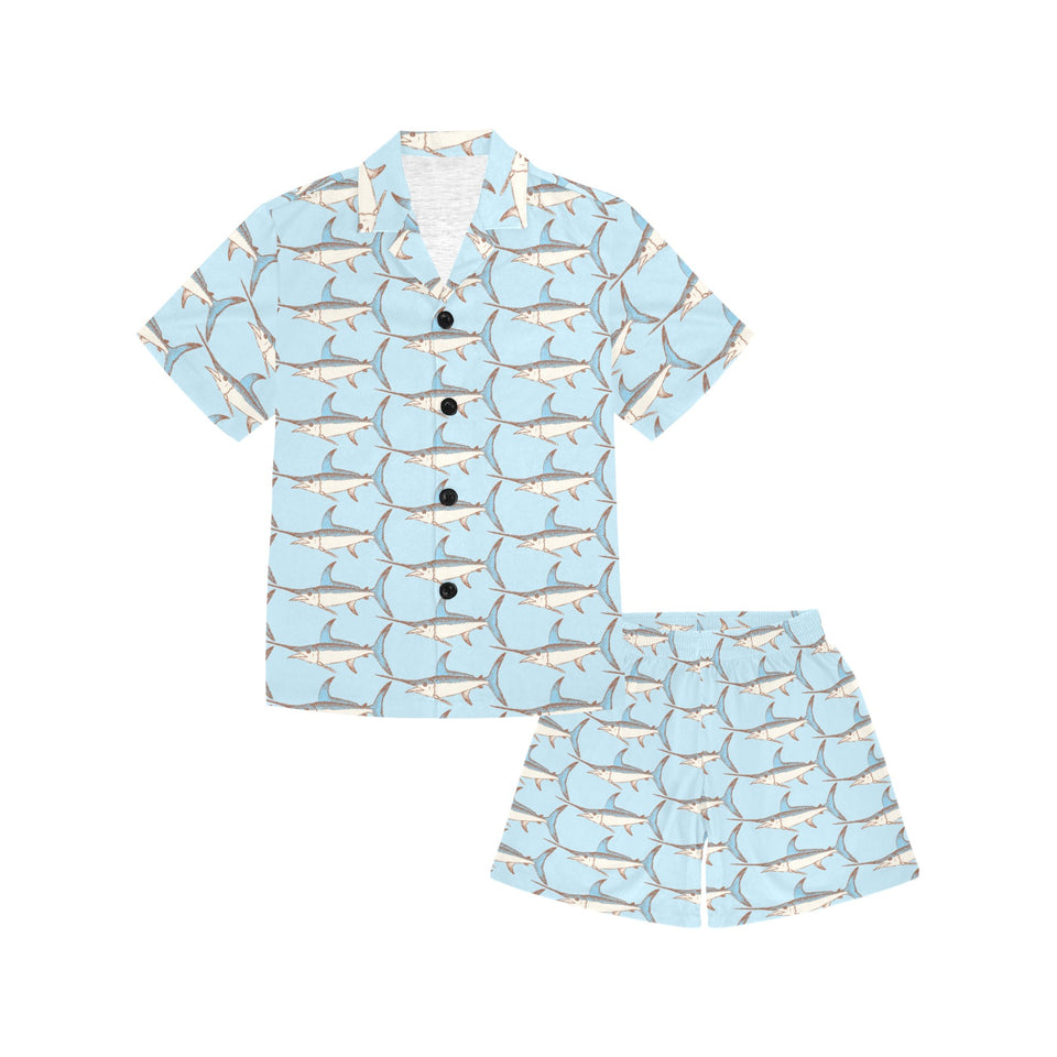 Swordfish Pattern Print Design 01 Kids' Boys' Girls' V-Neck Short Pajama Set