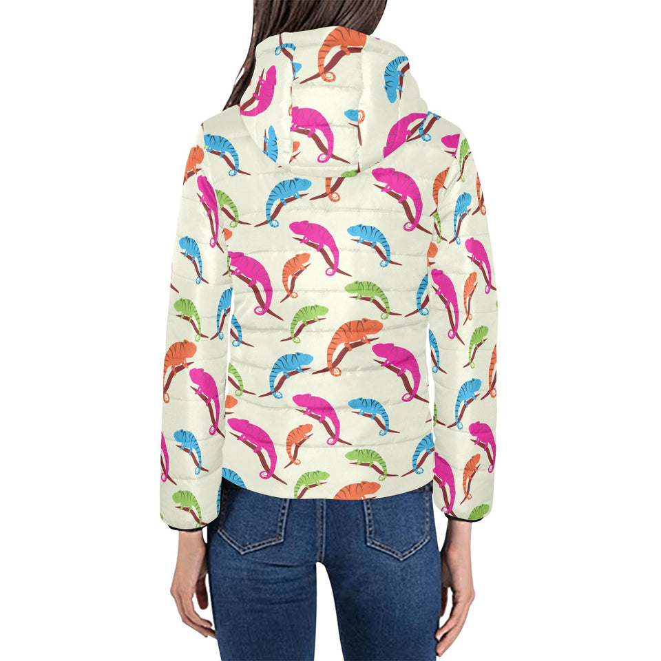 Colorful Chameleon lizard pattern Women's Padded Hooded Jacket