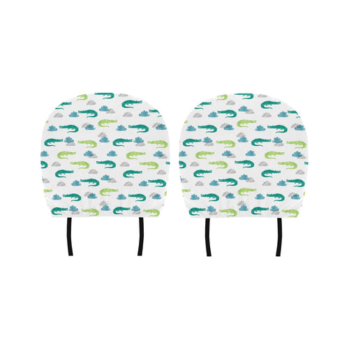 watercolor crocodile pattern Car Headrest Cover