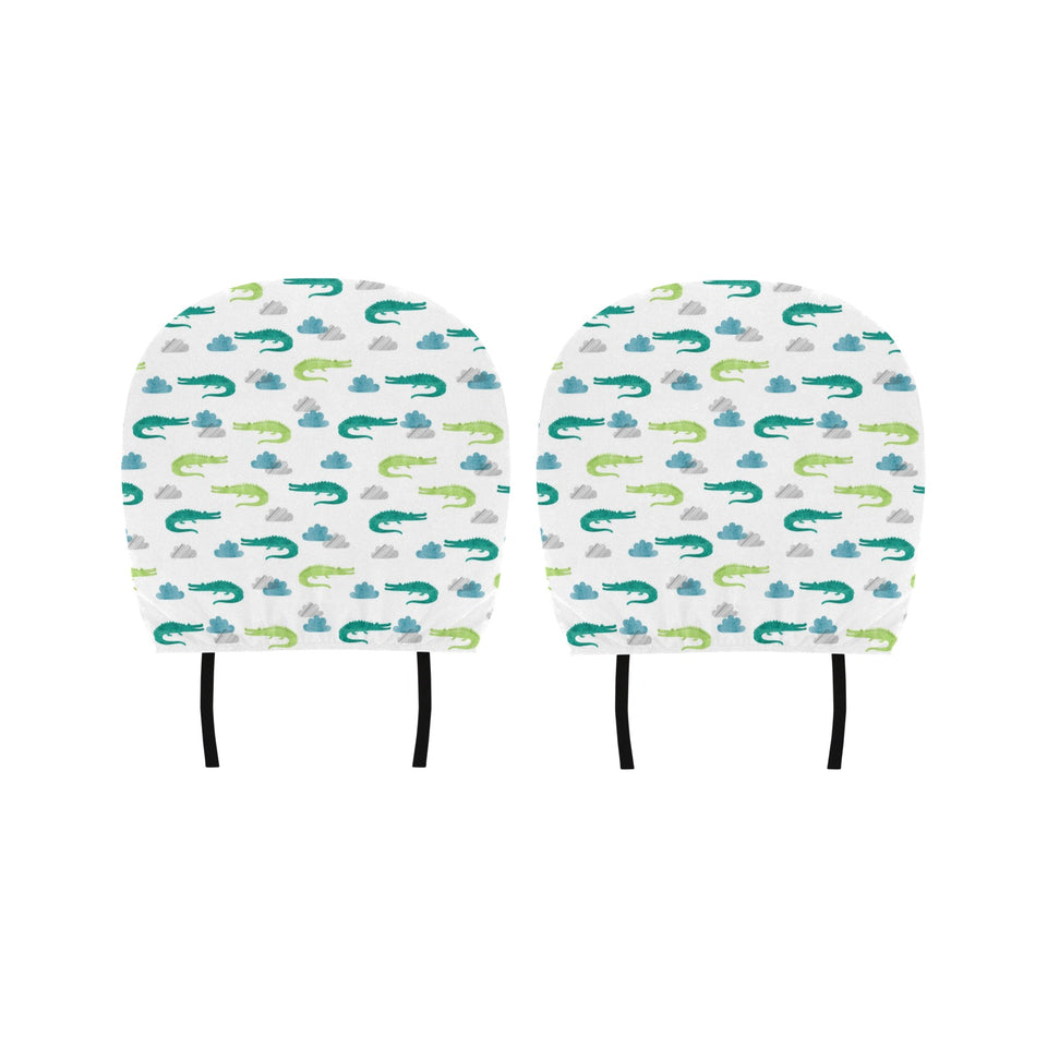 watercolor crocodile pattern Car Headrest Cover