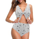 Spider web cobweb pattern Chest Bowknot High Waisted Bikini Swimsuit