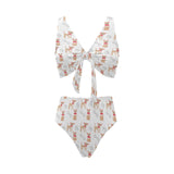 Chihuahua bone paw pattern Chest Bowknot High Waisted Bikini Swimsuit