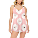 Cute sheep pattern Chest Sexy Pleated Two Piece Swim Dress