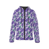 Eggplant Pattern Print Design 03 Women's Padded Hooded Jacket